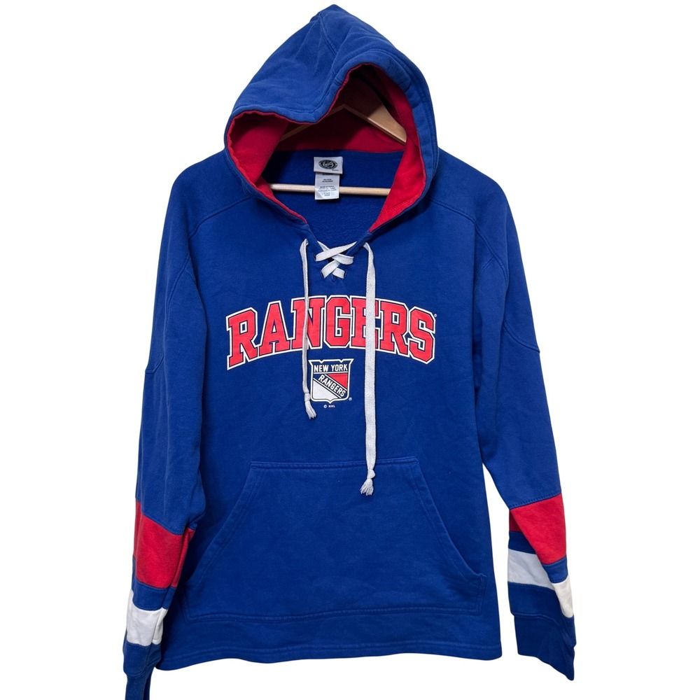 New York Rangers NHL Mens Hoodie L Blue Lace Up Sporty Hockey Athleisure Fan